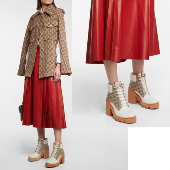 GUCCI BOOTS GG LOGO PLATFORM BLOCK HEEL ANKLE BOOTIES QUILTED - Picture 2 of 16